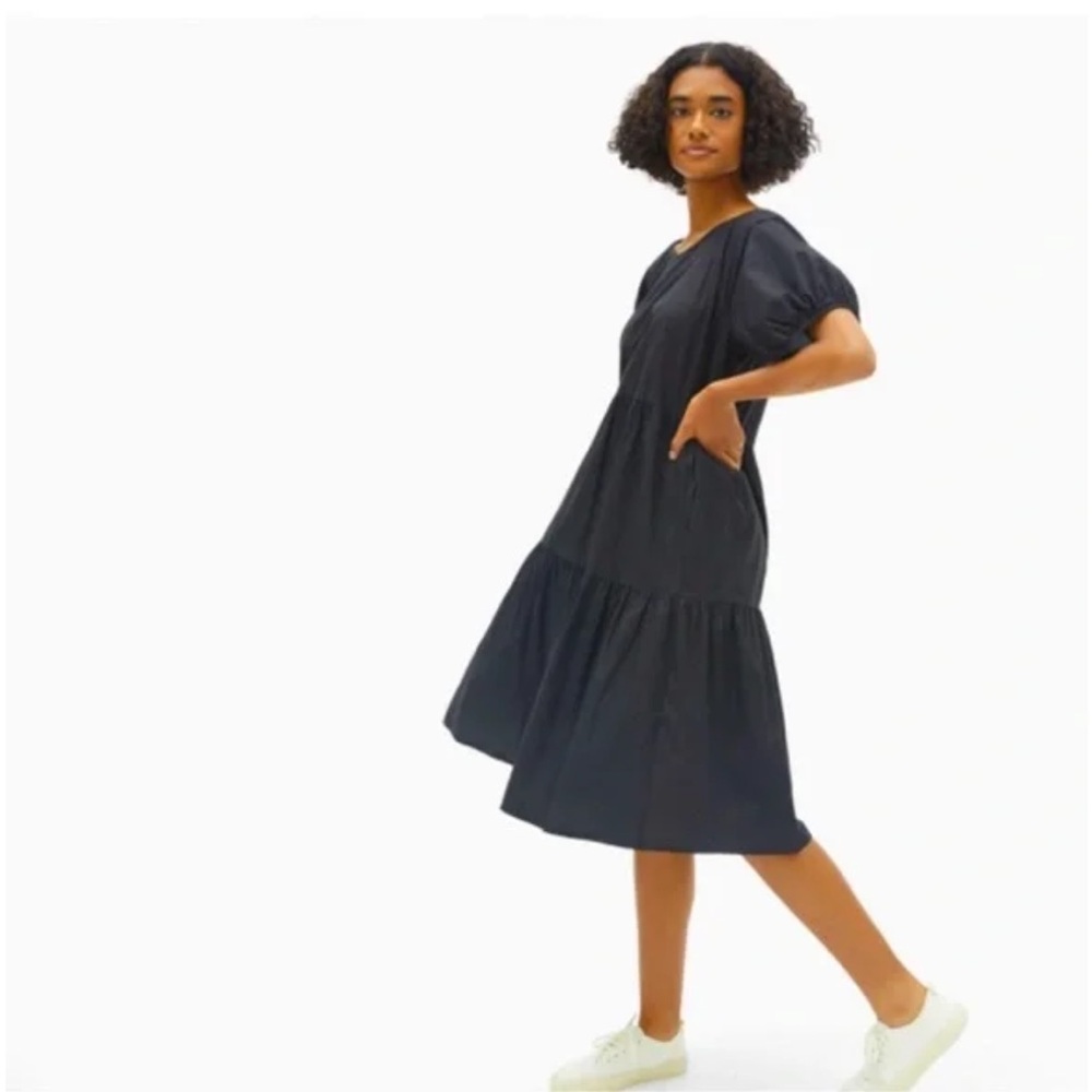 Everlane Cotton Tiered Black Midi Dress